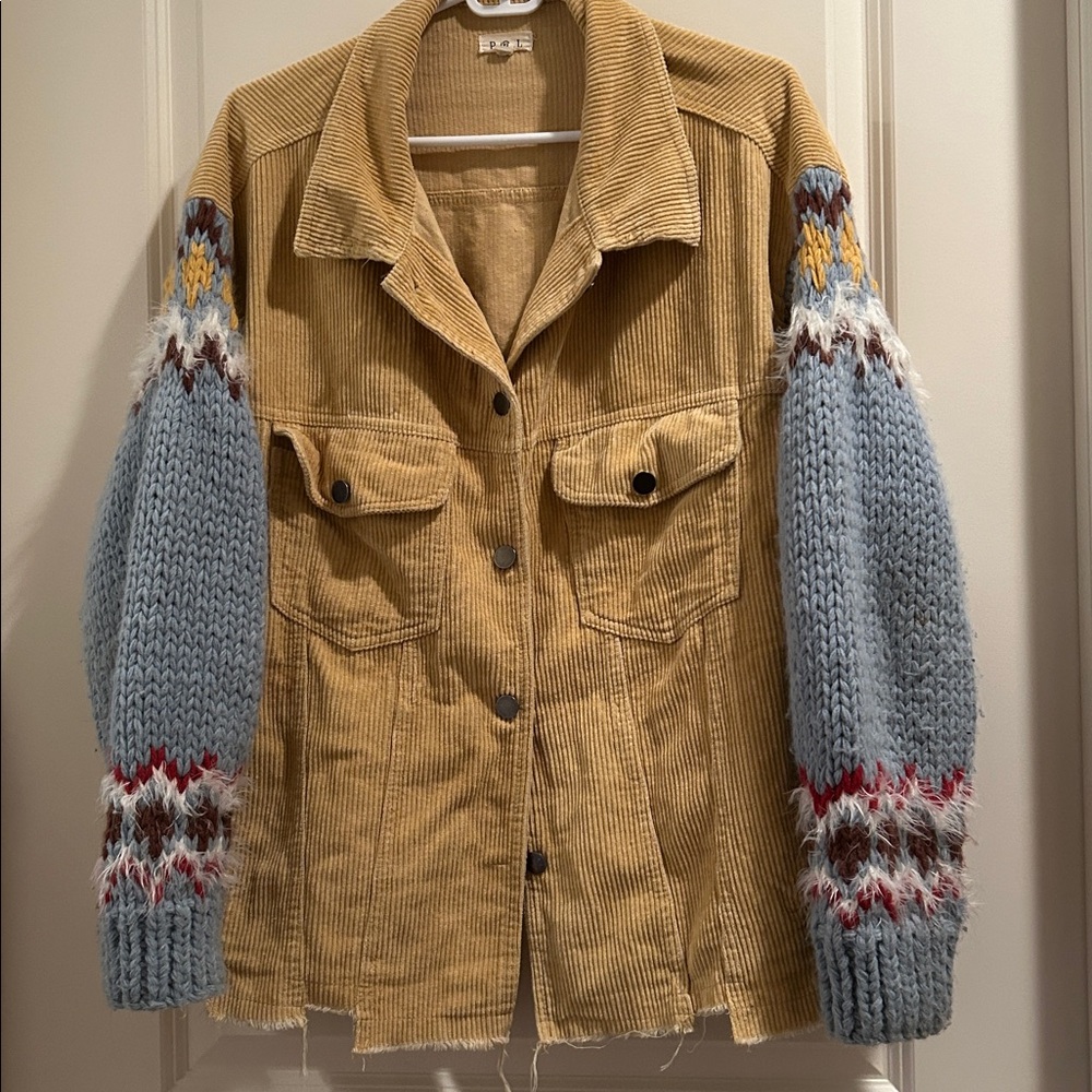 POL button down Corduroy Jacket knit Sweater Sleeves  Raw Hem BOHO Cotton size M